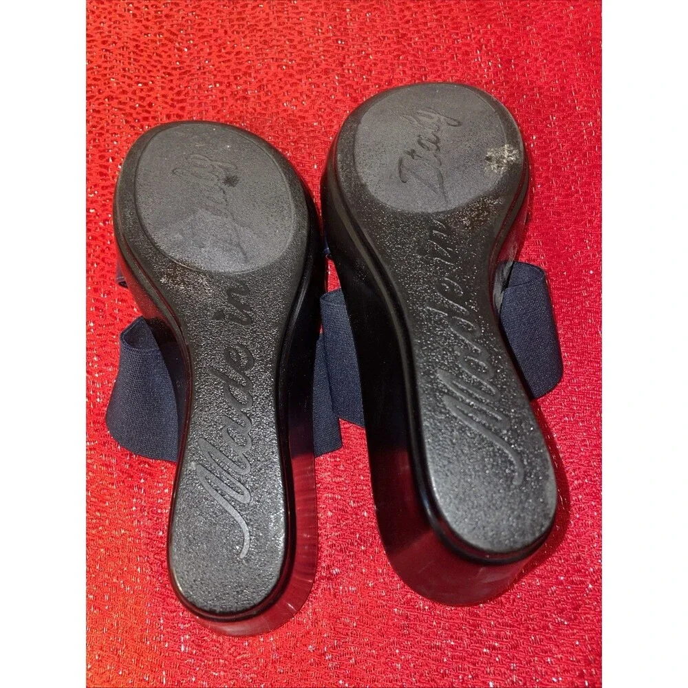 Italian Shoemakers Wedge Sandals Navy Blue Stretch Elastic Straps Italy 7 M